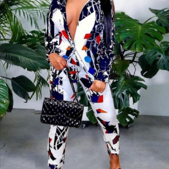 Patchwork Two Piece Pants Set - Picture 2 of 2